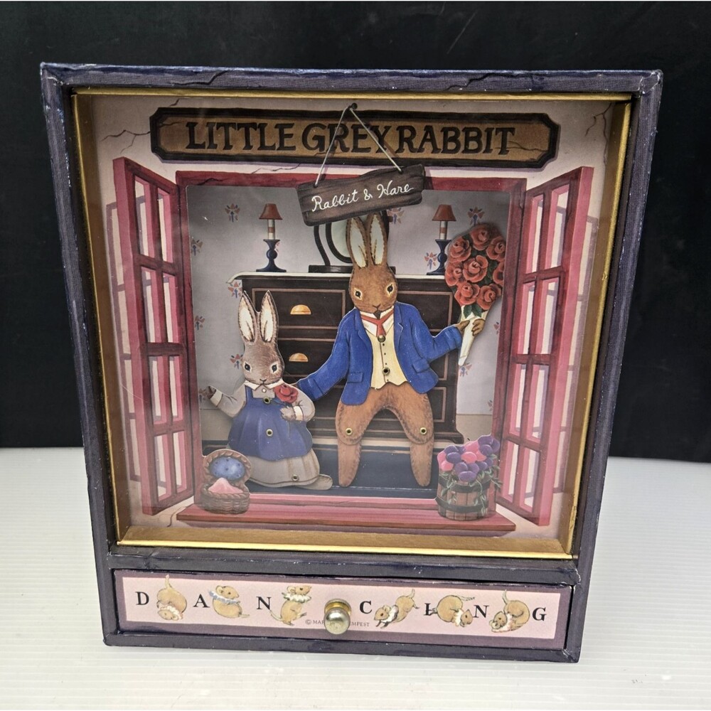 Kenrick Little Grey Rabbit Dancing Music Shadow Box Sankyo It’s a Small World